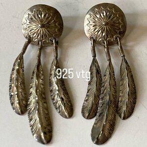 VTG Navajo Earrings Mary Morgan Sterling Silver Feathers Artisan Dream Catcher